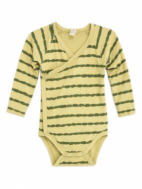Kate Quinn Organic Cotton Kimono Wrap Bodysuit Light Green Stripe 12-18M